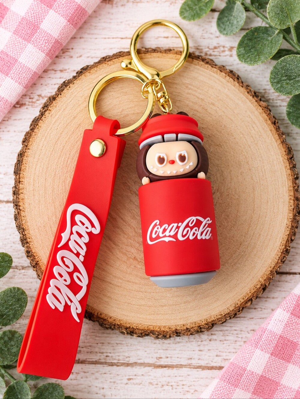 Coca Cola Red Can Monster Keychain with Gold Hardware